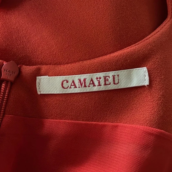 Camaieu muted orange crepe halter midi w/ black ribbon tie open back. Size 8. - Picture 5 of 5